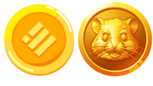 Binance logo with Hamster Kombat (HMSTR) tokens, highlighting the new opportunity for users on Launchpool and Super Earn platforms.