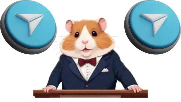 Illustration of hamsters in combat gear, representing the Hamster Kombat blockchain game, with Telegram icons and crypto tokens in the background, promoting the airdrop event for Telegram users.