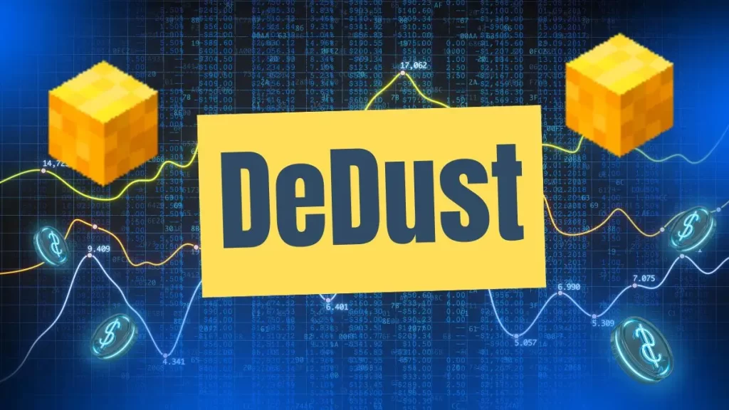 DeDust platform showing decentralized exchange features with wallet integration